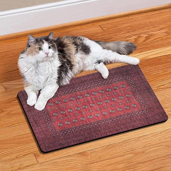 Vintage Tribal Dog Food & Water Mat, Boho Pet Feeding Mat for Floor Non-Slip Waterproof, Super Absorbent Cat Bowl Mat, Easy to Clean Durable Pet Placemat,16" × 24"