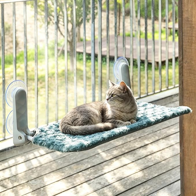 YUNIQUE Cat Window Perch, Upturned Edge Bracket, Portable Wall Hammock for Indoor Cat, Green