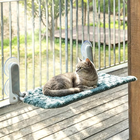 YUNIQUE Cat Window Perch, Upturned Edge Bracket, Portable Wall Hammock for Indoor Cat, Green
