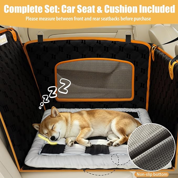 2-in-1 Dog Car Seat for Large Dogs Set with Dog Mat,Dogs Cars Carrier Anti Slip and Waterproof,Pet Car Seat Extender with Hard Bottom&Personalized Signature for Cars/SUV/Trucks(Black&White Mat)
