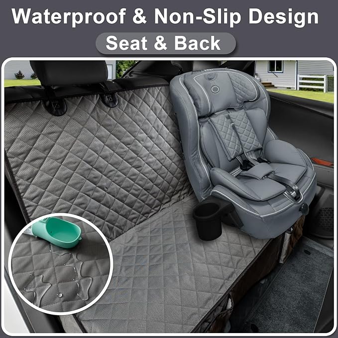 Dog Car Seat Cover for Back Seat, Waterproof and Non-Slip, Heavy-Duty Pet Seat Protector with Full Protection for Rear Bench on Cars SUVs Small Trucks (Grey, Standard Back)