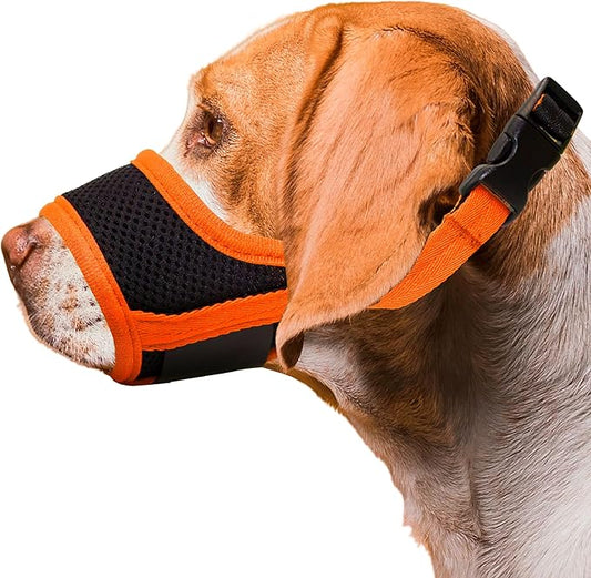 Seyezo Soft Breathable Dog Muzzle - Air Mesh Nylon, Adjustable, Drinkable, 6 Sizes (Orange, XS)
