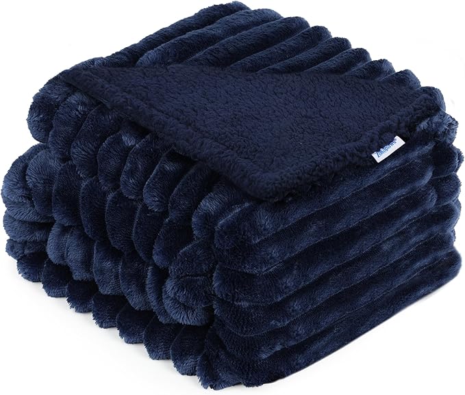 Waterproof Pet Blanket for Large Dogs & Cats - Reversible Calming Plush, Washable Furniture Cover for Couch, Bed, Car Seat, Blocks Leaks, Stains & Pet Fur (Navy, 30"x40")