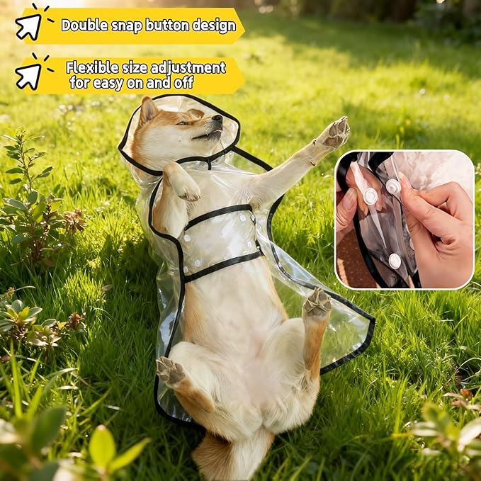 Transparent Dog Rain Poncho for Small Medium Dogs - Thick Waterproof Raincoat with Hidden Leash Hole & Adjustable Snaps, Windproof Hooded Cape for Bichon Poodle (Large)