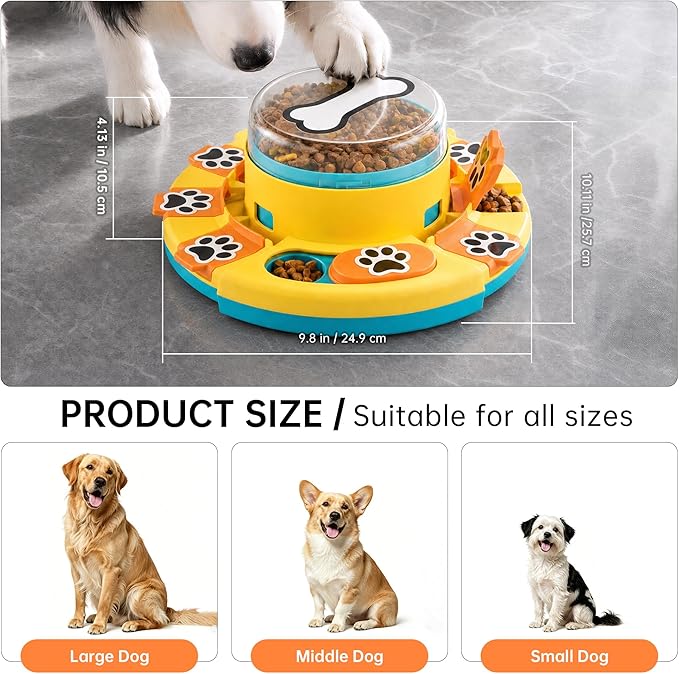 Dog Puzzle Toy 2 Levels, Slow Feeder, Pup Food Treat Feeding Dispenser for IQ Training and Entertainment for All Breeds,Blue with Pattern