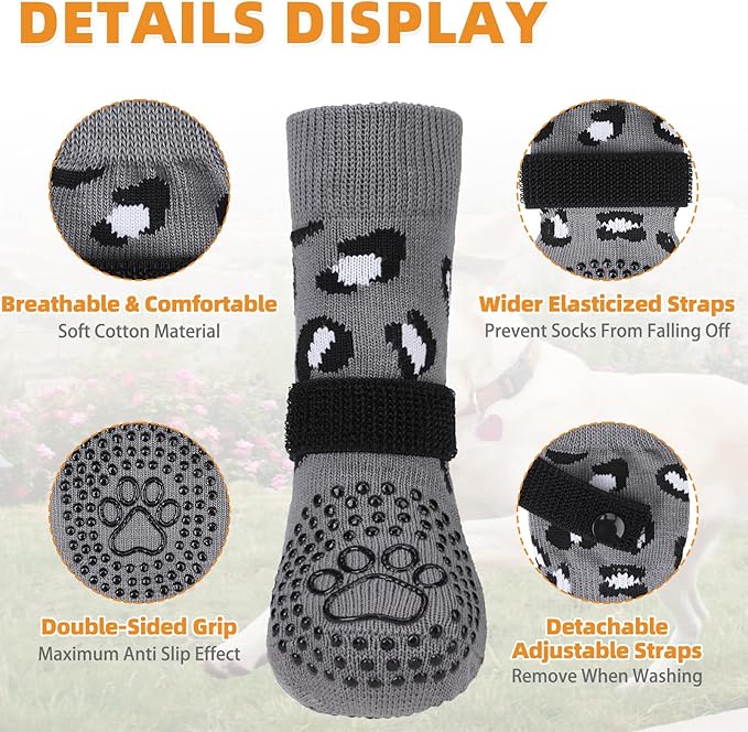 KOOLTAIL Anti Slip Dog Socks to Prevent Licking Paws,Dog Shoes for Hot Pavement & Hardwood Floors,Durable Soft Double Sided Grippy Socks for Small Medium Large Dogs, Traction Control for Senior Dogs