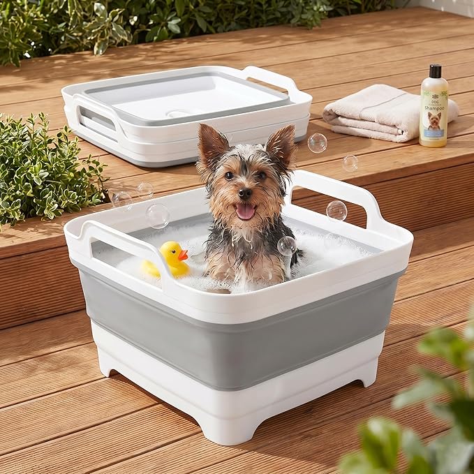 Small Collapsible Puppy Cat Bath Tub: Portable Dog Kitten Shower Tub, Washing Bathtub for Chihuahua Yorkie Pomeranian Bichon Maltese Shih Tzu Toy Poodle Boston, Foldable Washing Station Indoor Outdoor
