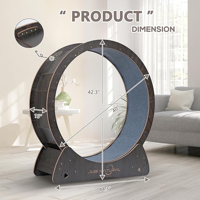 Cat Exercise Wheel for Indoor Cats, 43" Large Cat Running Wheel with Quiet Carpet Track, Safety Lock, Anti-Pinch Design, Cat Treadmill for Energy Release, Weight Control & Healthy Activity- Black
