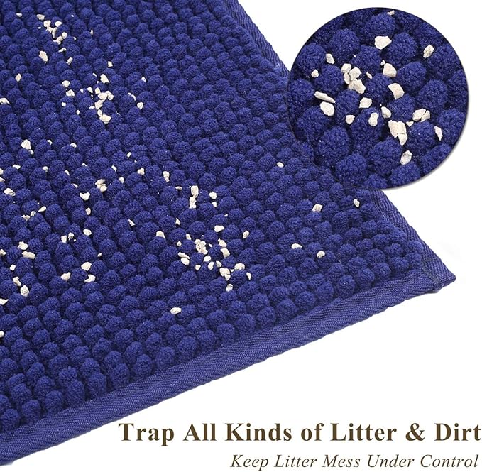 VIVAGLORY Cat Litter Mat Softgrip Litter Trapping Mat, Muddy Litterbox Rug for Indoor & Floor, Machine Washable Easy Clean Soft Microfiber for Cat, 35"× 25", Navy Blue