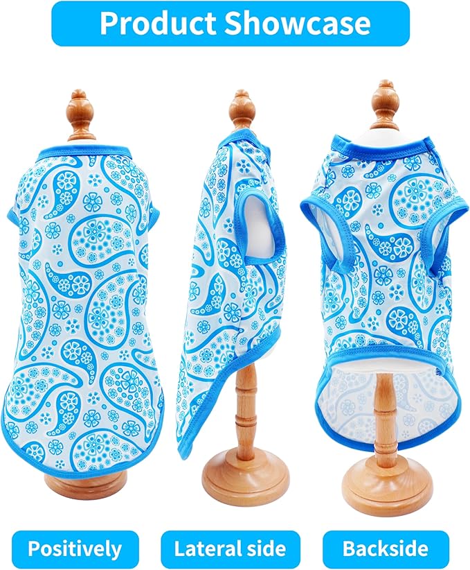 PET SHOW 4 Pack Summer Dog Shirts for Small Doggies Boy UPF 50+ UV Sun Protection Cooling Clothes Tank Top Shark Puppy Kitten Cats T-Shirts Pet Holiday Party Sleeveless Vest Blue(Small)