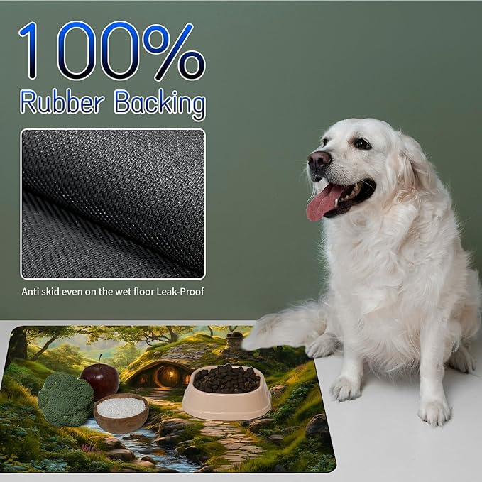 Dog Food Mat, 19.6" x 23.6" Absorbent Pet Feeding Mat for Food and Water, Waterproof Diatom Mud Pet Placemat with Non-Slip Rubber Backing, Easy Clean Cat Bowl Mat for Floors - Creek Castle