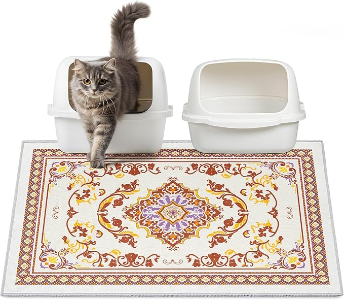Washable Cat Litter Mat 33"x22" with Non-Slip Bottom Waterproof Litter Box Mat Easy to Clean Litter Trapping Mat for Kitty