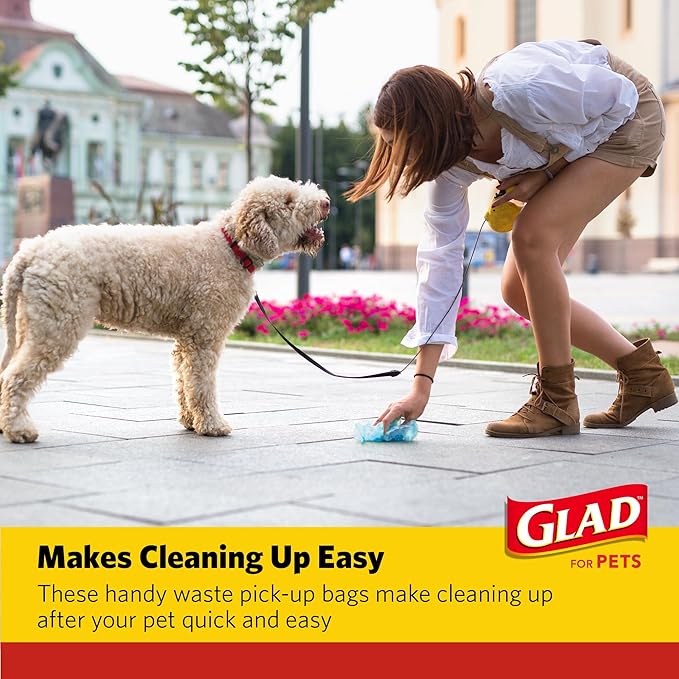Glad for Pets Scented Dog Waste Bags, Tear-Resistant Pet Poop Pick-up Bags with Leak Protection, Lemon Fresh Scent, Fun Multicolor Bag Designs, 6 Rolls, 90 Bags Total