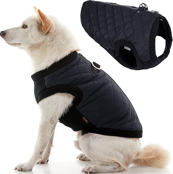 Gooby Fashion Vest Dog Jacket - Black, X-Small - Warm Zip Up Bomber Vest with Dual D Ring Leash - Winter Water Resistant Small Dog Sweater