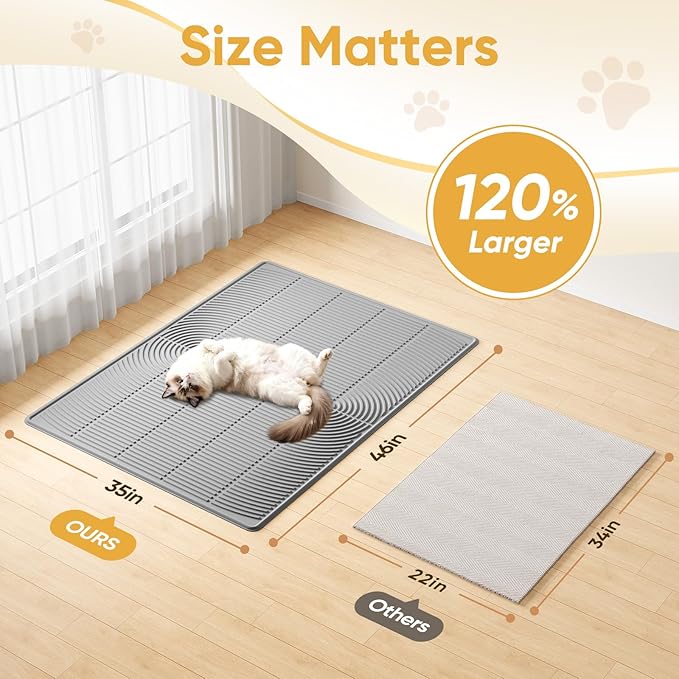 TRZZ XXL Extra Large Cat Litter Mat, Silicone Litter Box Mat for Floor, Waterproof & Non-Slip, Easy to Clean, Cat Litter Trapping Mat & Kitty Litter Catcher for Scatter Control (Khaki)