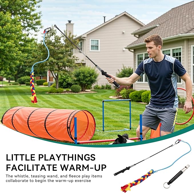 YITAHOME Dog Agility Equipments: Includes Flirt Pole, Agility Tunnel, 3 Jumps, 6 Weave Poles, Pause Box, Agility Course Set for Backyard, Indoor, Outdoor