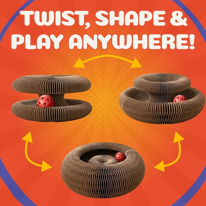 Kitty&Scratch Cat Scratcher Toy | Cardboard Cat Toy with Ball Track with Bell | Kitty Kurlz | Kitty Curls Style Accordion Toy (1 pcs)