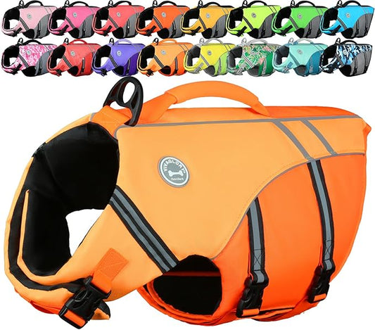 VIVAGLORY Sports Style Dog Life Vest, Dog Life Jacket for Swimming & Boating, Ripstop & Buoyancy for Puppy Doggy, Lifejacket with Handle, XL, Dark Orange