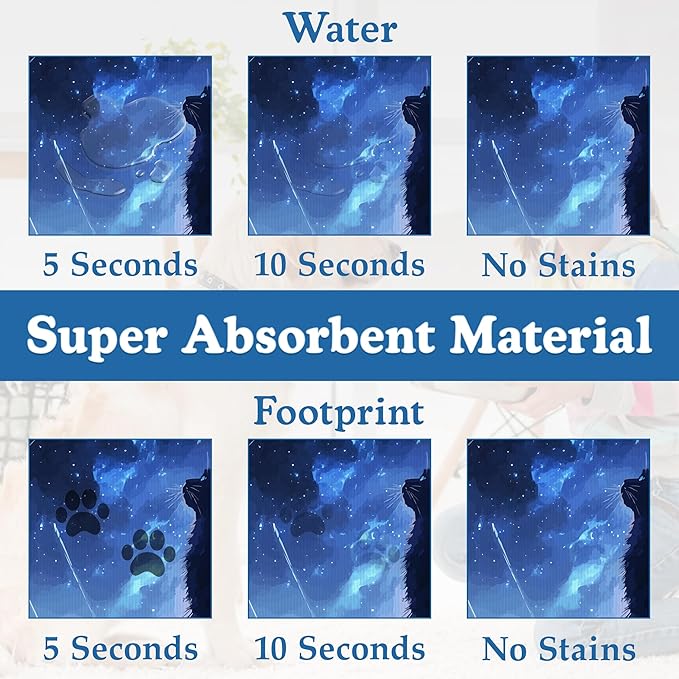 Starry Night Cat Dog Food Mat–Absorbent Quick Dry Feeding Placemat for Food and Water Bowls, Non Slip Rubber Backing, Waterproof Pet Supplies for Mess-Free Eating 16"x24"