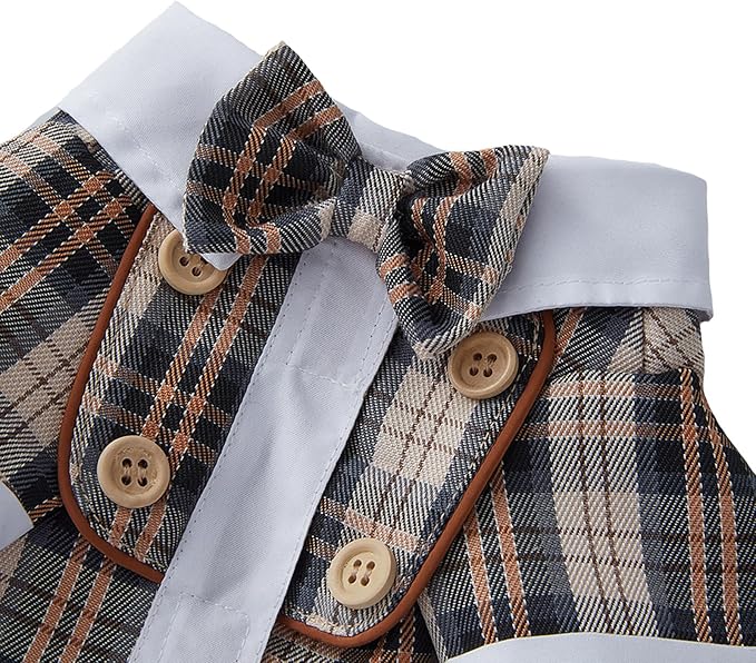 GabeFish Pets Wedding Jackets Suit for Dogs with Bow Tie Puppy Cat Formal Clothes Shirt Tuxedo (Coffee, S (Chest 12.9in/33cm))
