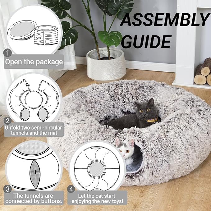 Warm Fluffy Plush Cat Tunnel Bed Under Christmas Tree Big Tube Playground Toys 3 FT Diameter Longer Crinkle Collapsible 3 Way, for Indoor Cat Kitty Kitten Puppy Rabbit Ferret Brown