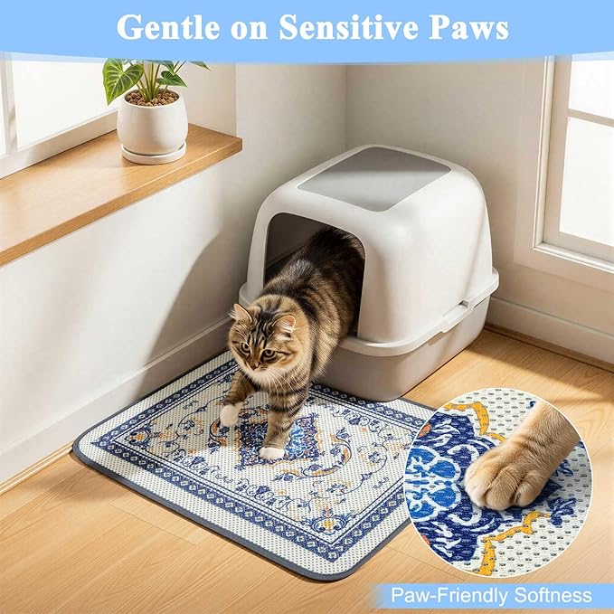 Unicorn Catcher 33X22in Cat Litter Mat Machine Washable Soft 3D Air Mesh Litter Box Rug Non-Slip Backing Quick Dry Scatter Control for Paws,Blue