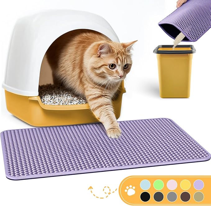 Cat Litter Mat - 23.2'' x 14.6'' Small Litter Trapping Mat, Easy to Clean Litter Box Mat, Waterproof, Urine-Proof, Non-Slip, Cat Toilet Training Systems Accessories, Purple