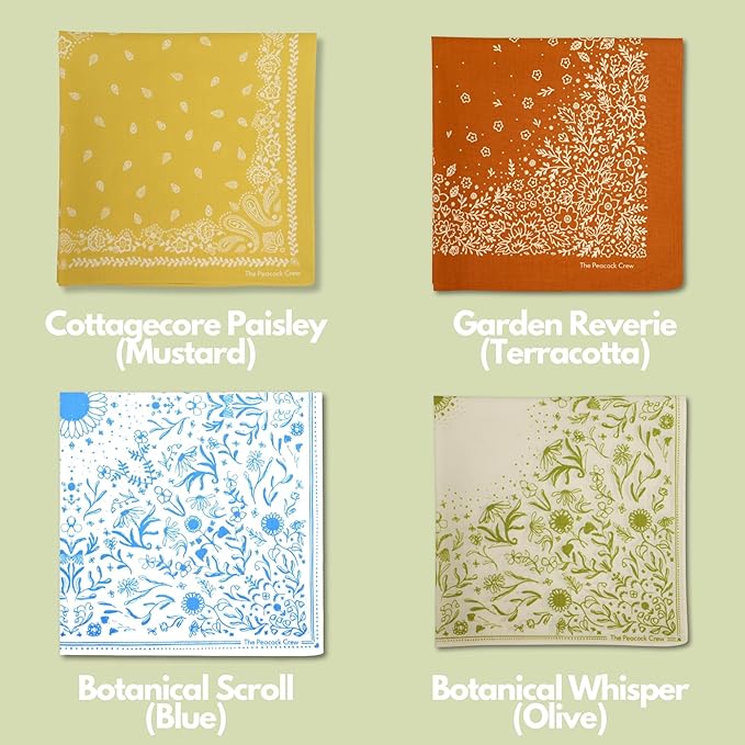 The Peacock Crew Premium Soft Cotton Bandanas Pack for Men and Women Paisley 22 x 22 inches