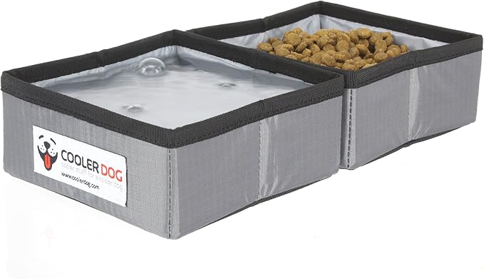 CoolerDog Pocket Bowl Collapsible Dog Bowls – Double Travel Dog Bowl for Food & Water, Foldable Portable Pet Bowl (Large 56 oz x2)