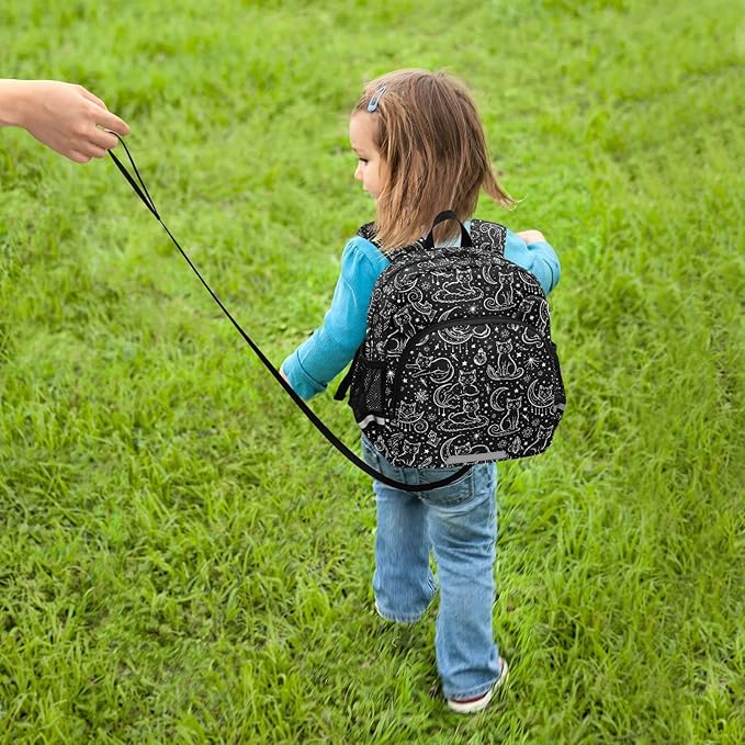 Cats Black White Toddler Backpack with Leash, Cute Preschool Backpack Baby Harness Bookbag