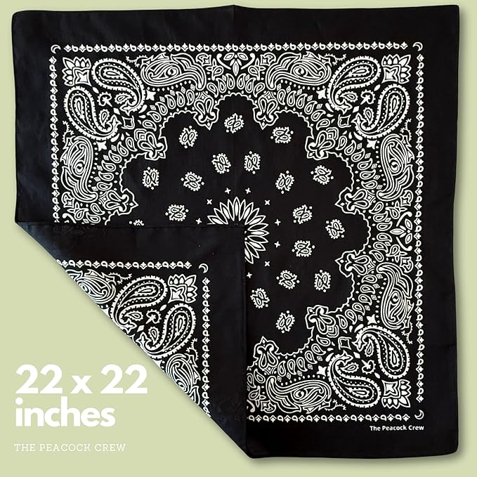The Peacock Crew Premium Soft Cotton Bandanas Pack for Men and Women Paisley 22 x 22 inches