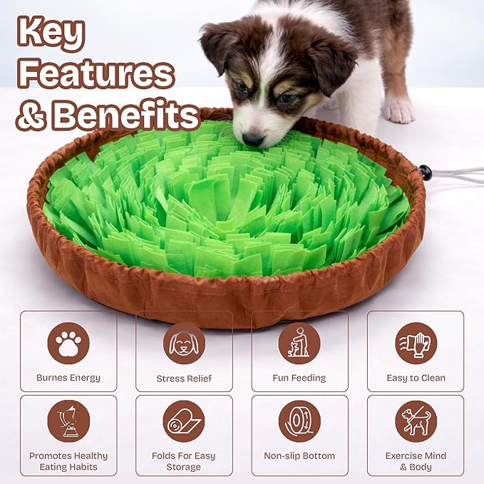 Snuffle Mat for Dogs | Travel-Friendly & Durable Dog Sniff Mat | Encourages Foraging, Mental Stimulation, Slow Eating | Interactive Dog Activity Mat for Puppies & Adult Dogs (Green)