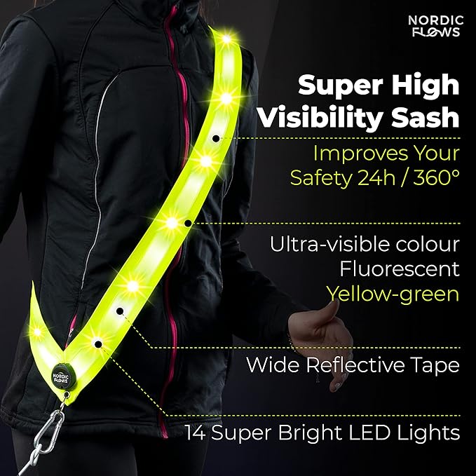 Rechargeable LED Lights Safety Vest – Reflective and Lighted Sash for Night Walks, Running, and Walking the Dog in the Dark Gear