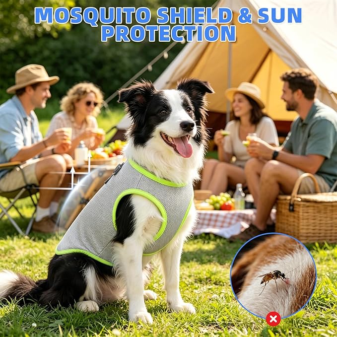 KOOLTAIL Dog Cooling Vest, Sun Protection Easy on off Cooling Pet Shirt Harness with Zipper & Leash Ring, Breathable Summer Quick Dry Clothes, Relief in Hot Weather for Small Medium Large Dogs, Grey L