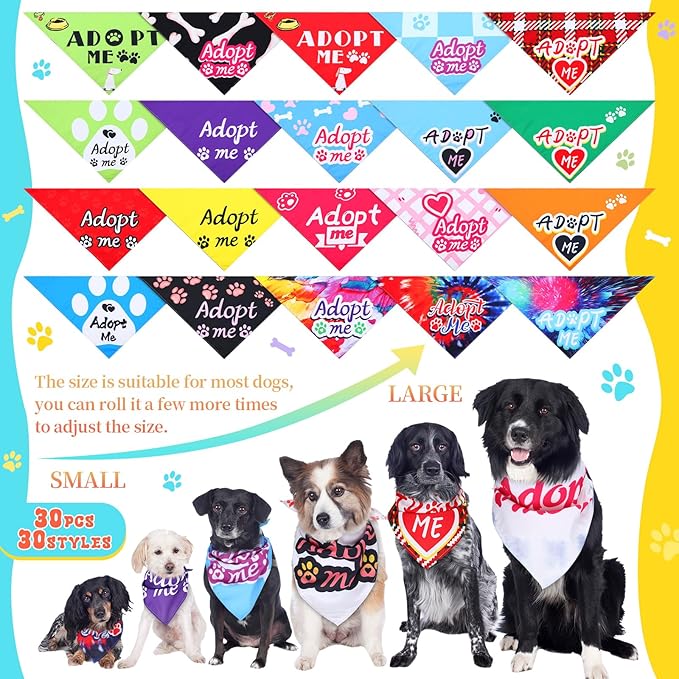 Huhumy 30 Pcs Adopt Me Dog Bandanas Bulk Pet Bibs Colorful Triangle Scarf Pet Adopt Me Bandanas for Medium Large Dogs Birthday Adoption Grooming Costume Decor