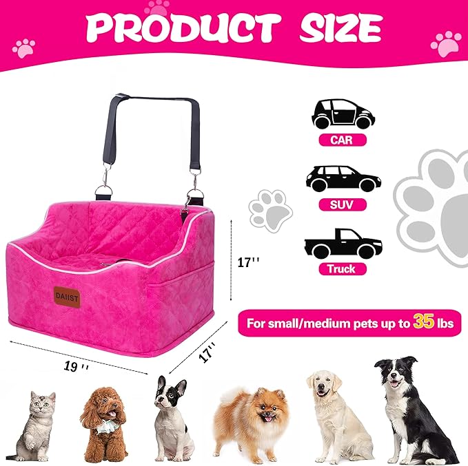 Dog Car Seat for Small Medium Dogs, Detachable Washable Dogs Booster Seat Under 35lbs, Elevated Dog Car Bed with Storage Pockets (Orange, One Size)