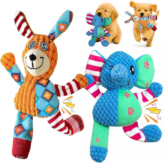 Swooflia 2 Pack Squeaky Dog Toy - Elephant Crinkle Plush Toys for Puppies, Treat Boredom for Small Dogs, Interactive Stimulating Puppy Toy to Keep Them Busy