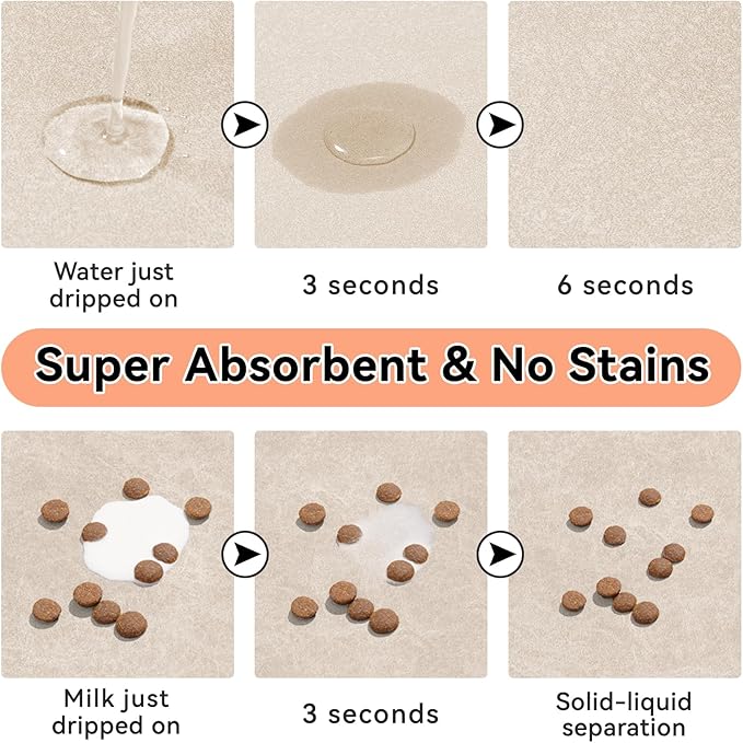 Dog Cat Feeding Mat-Absorbent Pet Bowl Mat for Food and Water, Quick Dry Water Dispenser Mat for Floors with Waterproof Rubber Backing, Puppy Cat Placemat Mats for Messy Drinkers,16"x24",Taupe