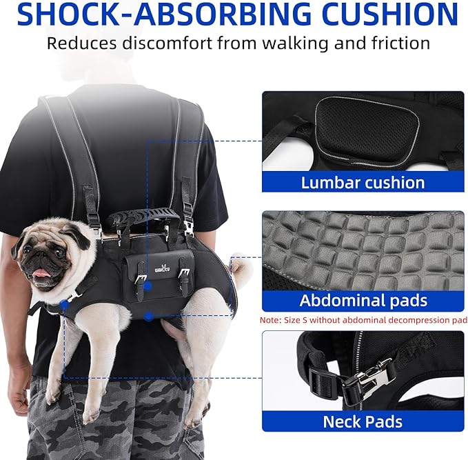 Wakytu Dog Backpack Carrier for Dogs,Dog Lift Harness,Adjustable Padded Breathable Straps for Dogs, Disabled, Joint Injuries, Arthritis,XXL