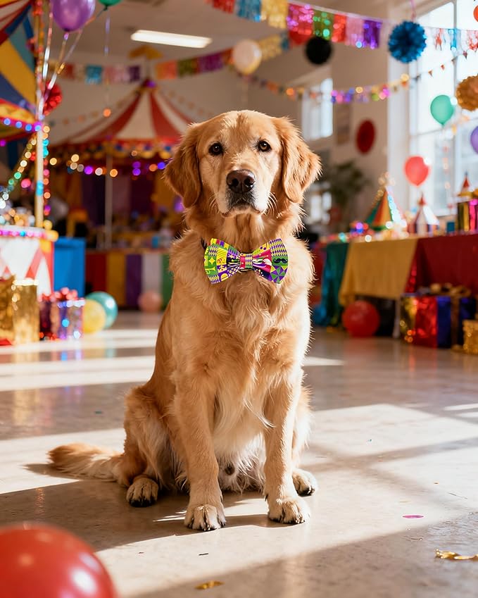 PET SHOW 10 Pack Mardi Gras Big Dog Bow Ties Sliding Collar Attachment Pet Bowties for Medium Large Dogs Holiday Party Bowknots Collar Charms Grooming Accessories