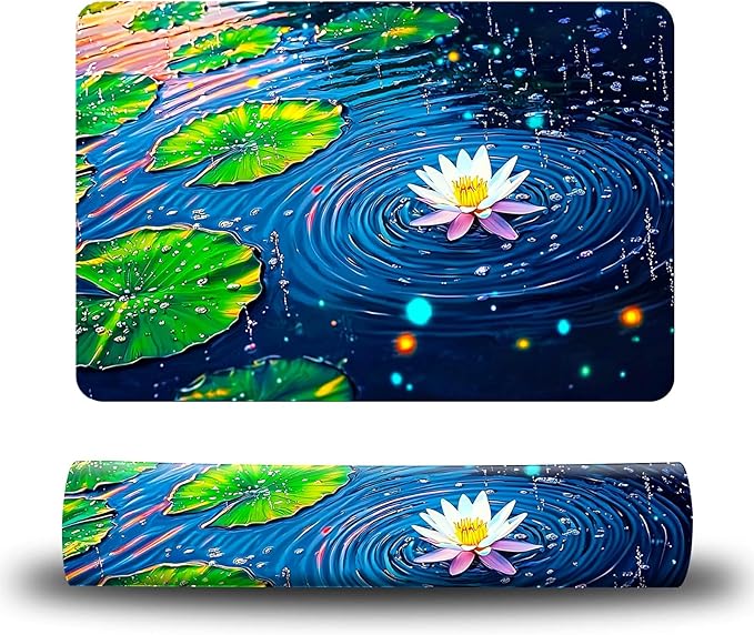 Dog Food Mat, 15.7" x 23.6" Absorbent Pet Feeding Mat for Food and Water, Waterproof Diatom Mud Pet Placemat with Non-Slip Rubber Backing, Cat Bowl Mat for Floors - Green Lotus Leaf Creek
