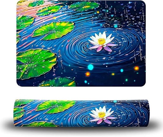 Dog Food Mat, 15.7" x 23.6" Absorbent Pet Feeding Mat for Food and Water, Waterproof Diatom Mud Pet Placemat with Non-Slip Rubber Backing, Cat Bowl Mat for Floors - Green Lotus Leaf Creek