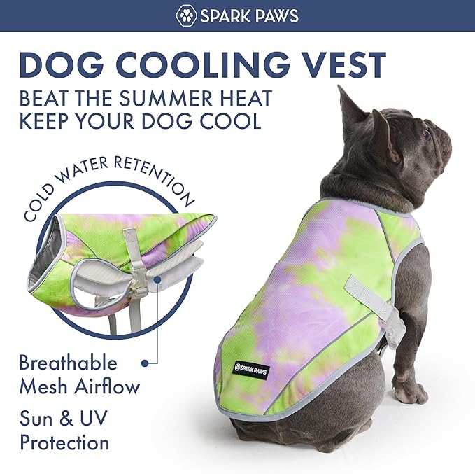 Spark Paws Dog Cooling Vest - SPF 50 UV Sun Protection - Summer Heat Relief Gear for Dogs, Lightweight, Evaporative Cooling - Dog Anxiety Relief Vest During Hot Days - Neon Purple - Size M