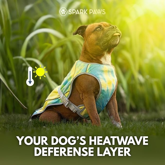Spark Paws Dog Cooling Vest - SPF 50 UV Sun Protection - Summer Heat Relief Gear for Dogs, Lightweight, Evaporative Cooling - Dog Anxiety Relief Vest During Hot Days - Tropical Storm, Medium