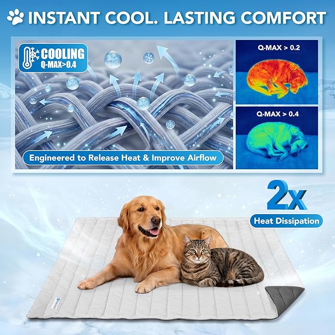PetAmi Dog Cooling Mat, Q-Max Pet Cooling Blanket with Thick Cushioning, Self Cooling Pad for Dogs & Cats, Reversible Summer Mat for Crate, Couch, Kennel, Gray/Light Grey, Medium (29x40)