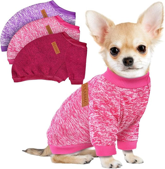 3 Pack Dog Sweaters for Small Dogs Girl Boy Winter Fleece Clothes Warm Soft Dog Sweatshirt Outfit for Dogs Cats Pet Apparel