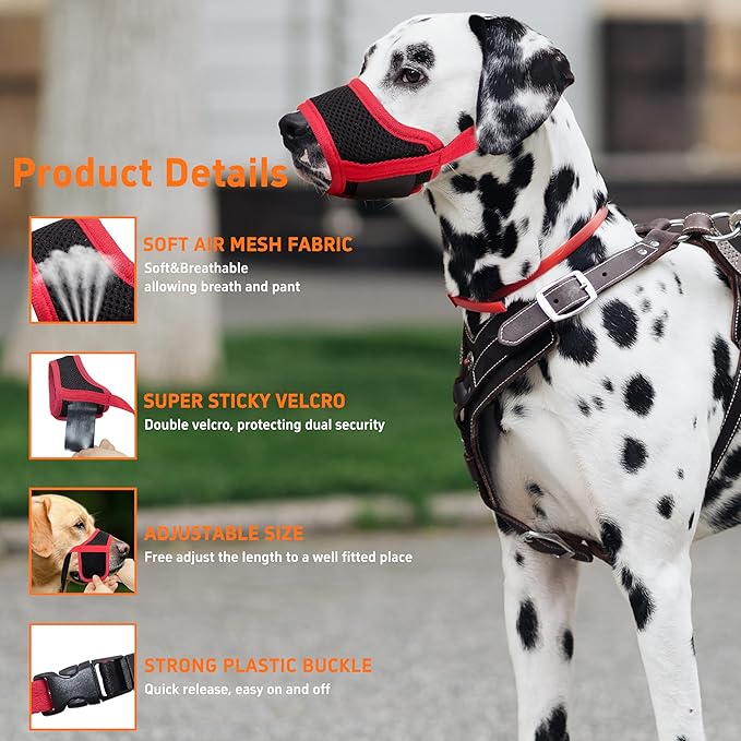 Seyezo Dog Muzzle, Soft Breathable Muzzle for Small Medium Large Dogs, Air Mesh Nylon Muzzle Cover Prevent Biting Barking Chewing, Adjustable Drinkable Pet Muzzle 6 Sizes(Red,S)