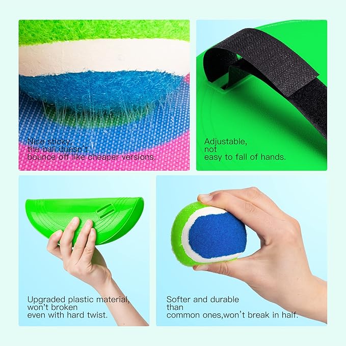 Toss and Catch Ball Game Set, Upgraded Sticky Paddle Ball Set for Kids & Toddlers, Sturdy & Water-Resistant Outdoor Backyard Beach Pool Toy, Birthday Gift for Boys Girls Ages 3-12