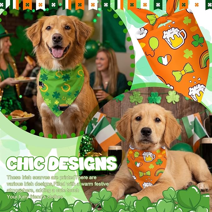 Abbylike 100 Pcs St Patrick's Day Dog Bandanas Bulk Green Shamrocks Bandanas for Dog Triangle Kerchief Bib Scarf for Pet Irish Costume Photo Props Accessories Pet Shops, 25 Styles (25.6 x 17.7 x 17.7)