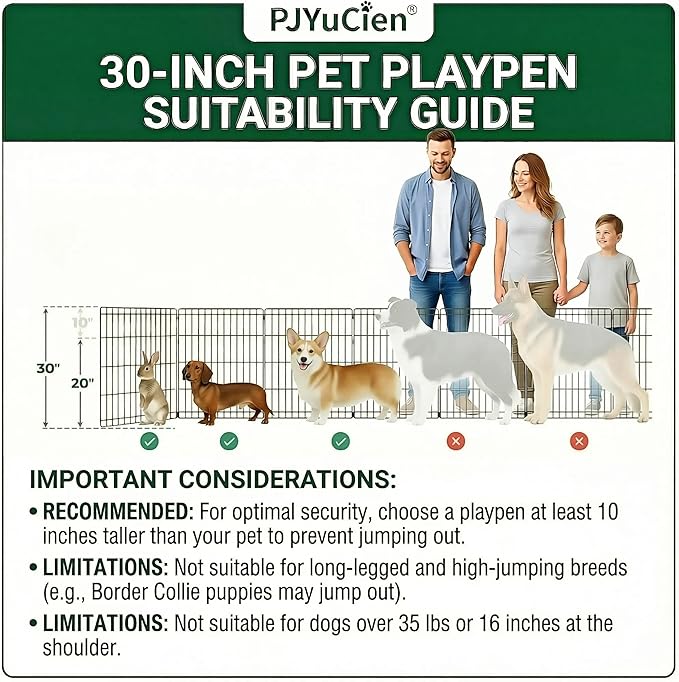 PJYuCien Octagonal Dog Playpen with Bottom Pad - Metal Foldable Exercise Pen, 8 Panels 30" H x 24" W Indoor Outdoor Pet Fence Puppy Crate Kennel, Gray